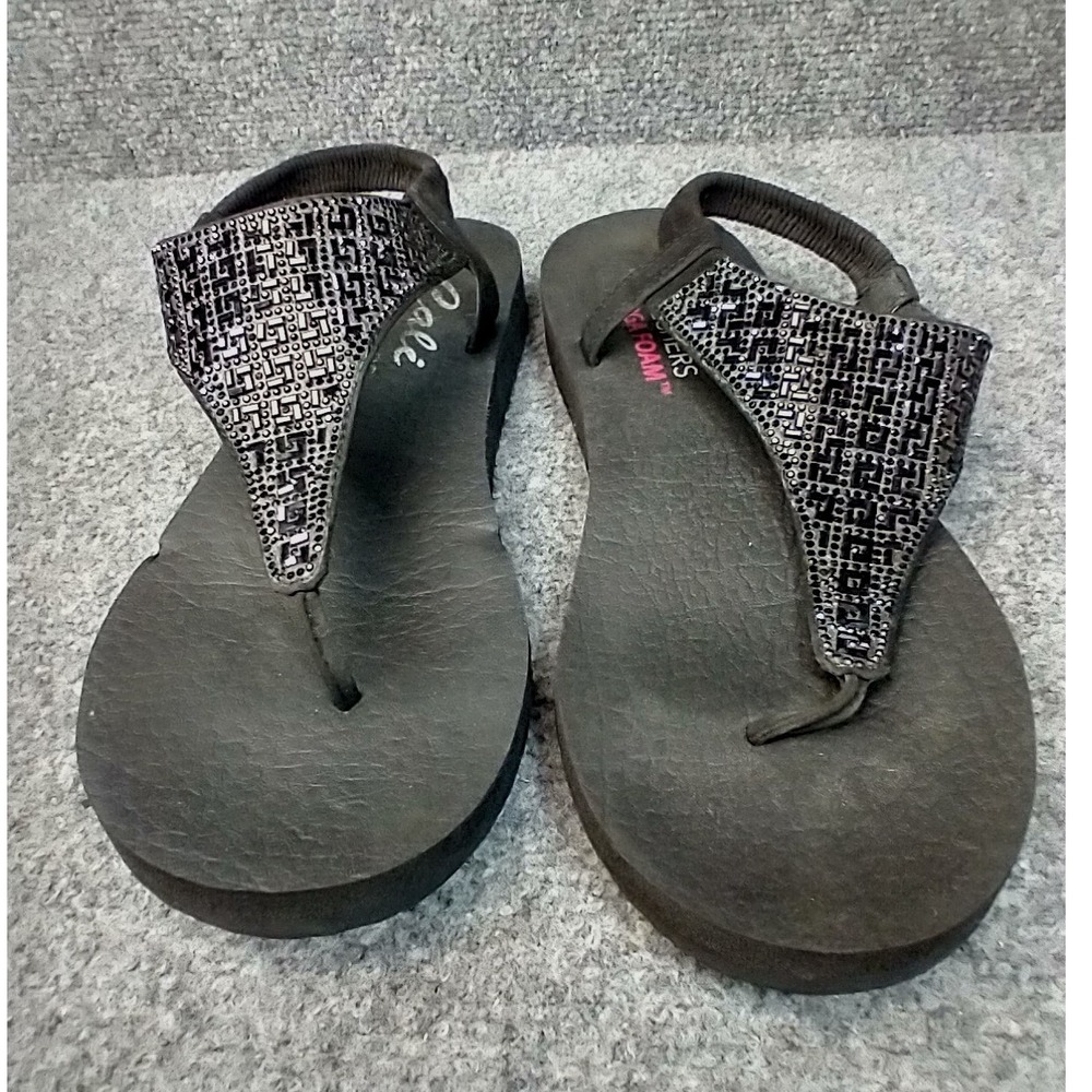 Skechers Cali Yoga Foam Sandals Womens 9 Black Rhinestone Slingback 119293